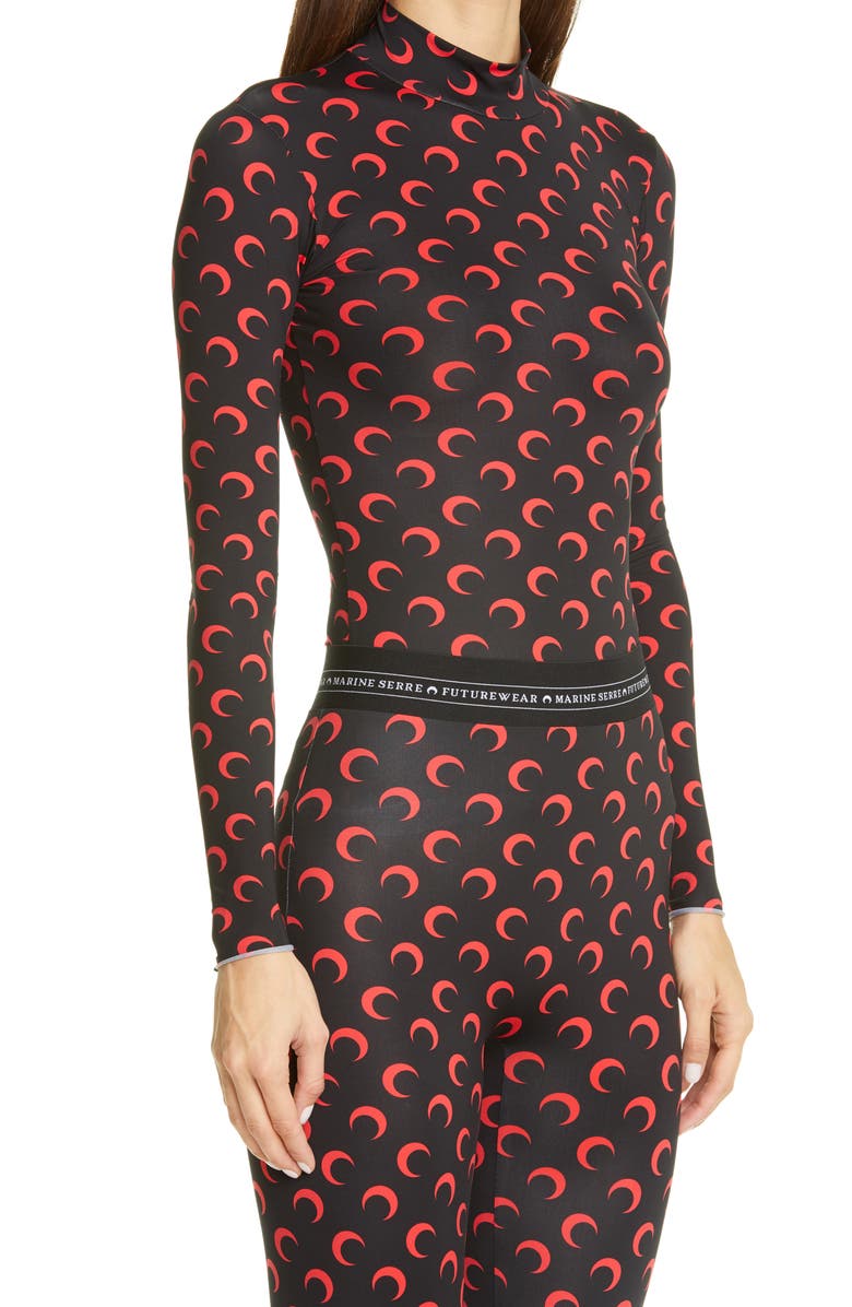 Fitted Moon Print Mock Neck Top
