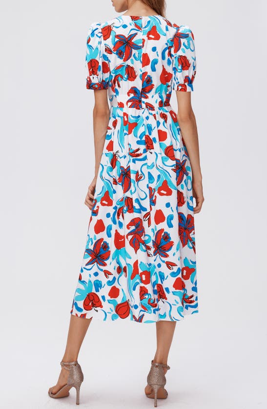 Shop Dvf Heather Floral Puff Sleeve Midi Dress In Brush Floral Red