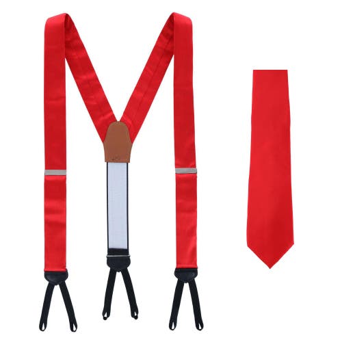 Trafalgar Sutton Solid Color Silk Brace And Necktie Combo In Red