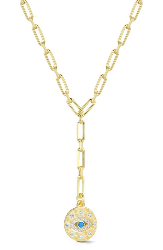 Chloe & Madison Sterling Silver & Cz Evil Eye Y-necklace In Gold