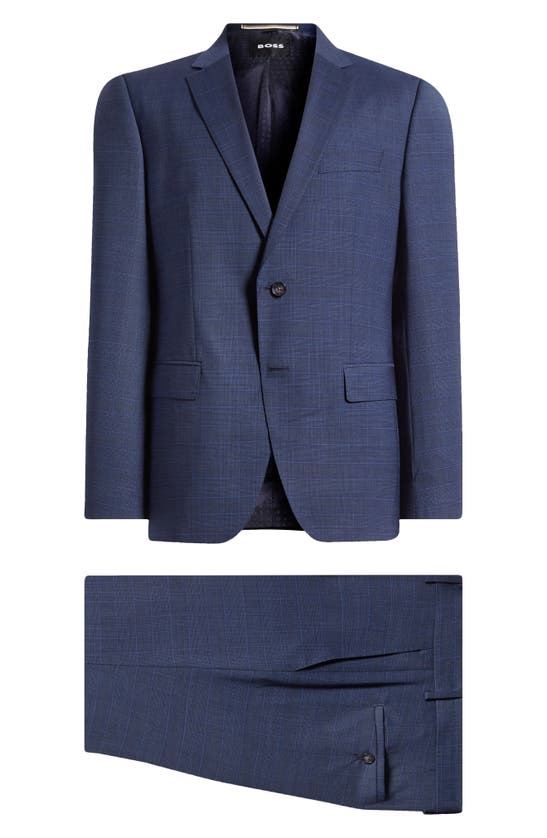 Shop Hugo Boss Huge Stretch Virgin Wool Suit In Dark Blue