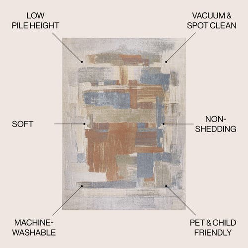 Jonathan Y Weaver Abstract Coastal Watercolor Machine-washable Area Rug In Cream/multi