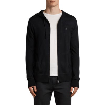 Allsaints Mode Slim Fit Merino Wool Zip Hoodie, Black