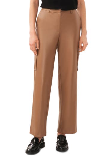 Shop Halogen ® Wide Leg Faux Leather Cargo Pants In Deep Taupe