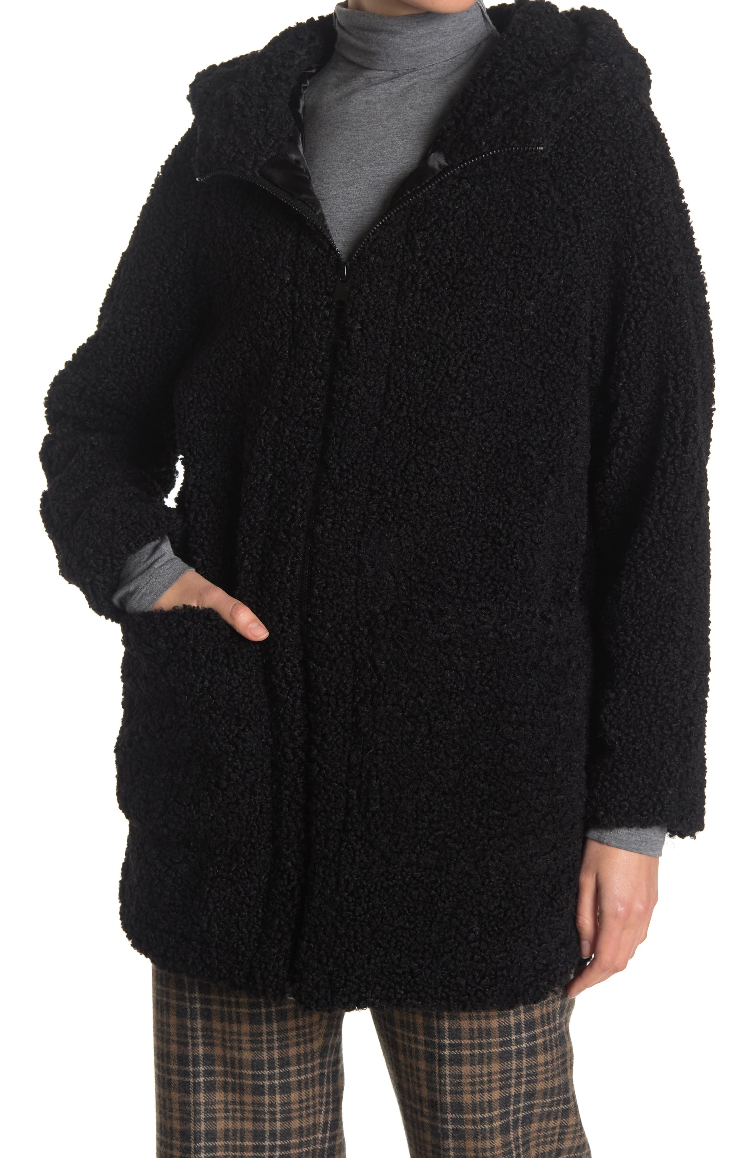 Andrew Marc Seneca Faux Fur Hooded Jacket in Black Womens Clothing Jackets Fur jackets 