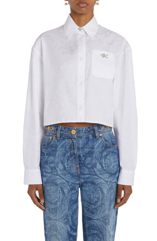 Versace Barocco Jacquard Crop Cotton Poplin Button-Up Shirt Optical White at Nordstrom, Us