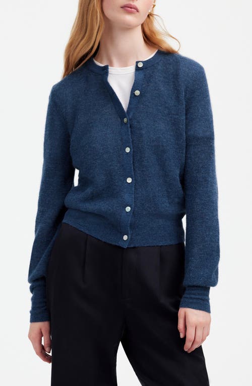 Shop Madewell Ribbed Alpaca Blend Crewneck Cardigan In Heather Bluejay