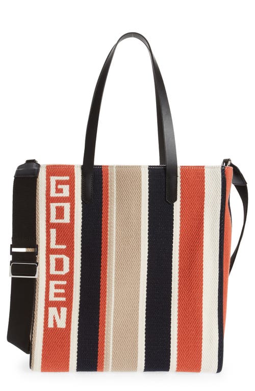 Shop Golden Goose California North/south Canvas Tote In Navy/brick/beige