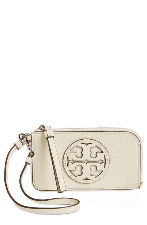 Tory Burch Miller Top Zip Leather Card Case in Ivory at Nordstrom
