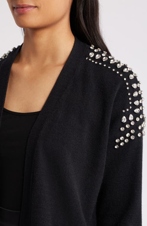 Shop Anne Klein Crystal Embellished Cardigan In Anne Black