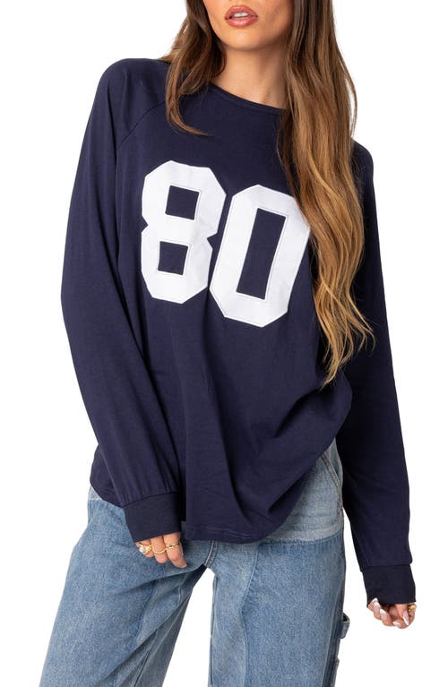 EDIKTED 80 Oversize Long Sleeve Cotton Graphic T-Shirt Navy at Nordstrom,