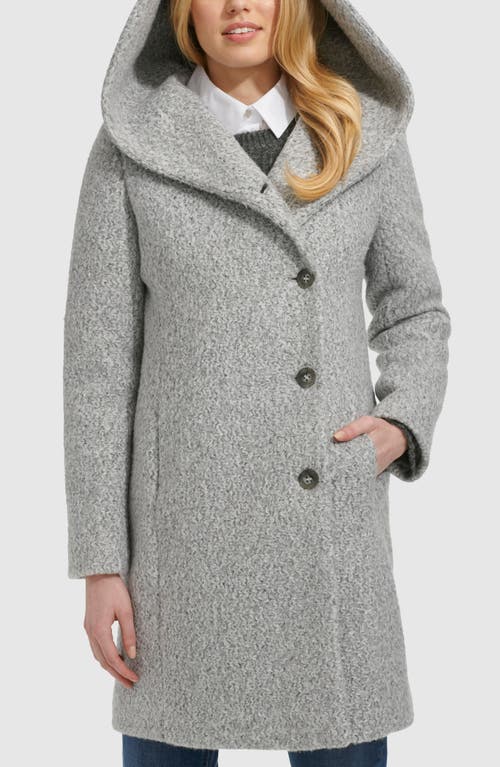 Cole Haan Hooded Boucle Coat In Light Grey