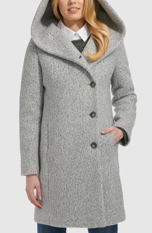 Shop Cole Haan Pressed Bouclé Shawl Hood Coat In Light Grey