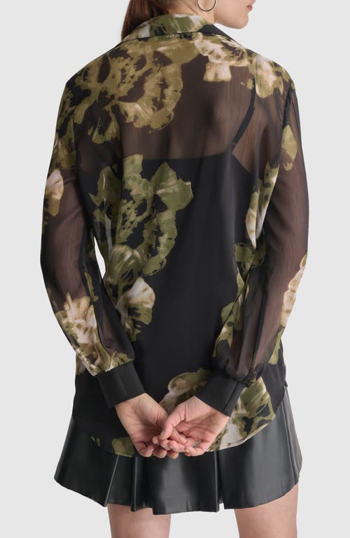 Shop Dkny Floral Print Long Sleeve Chiffon Shirt In Photo Floral