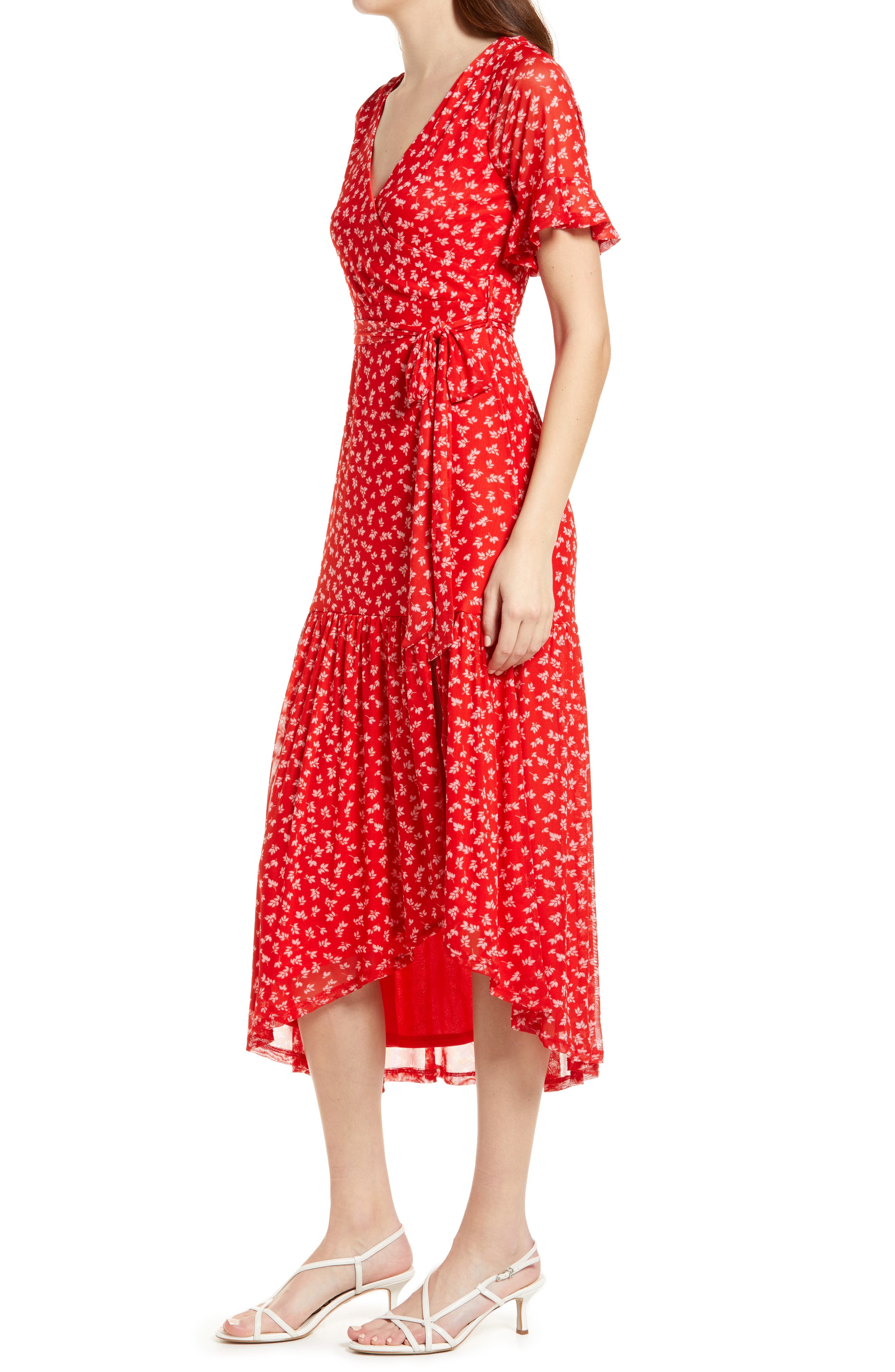 ralph lauren red floral wrap dress