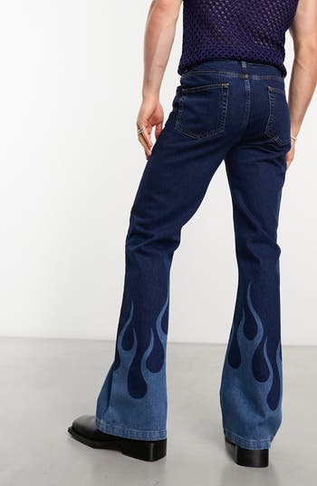 Jeans with flames on best sale the bottom