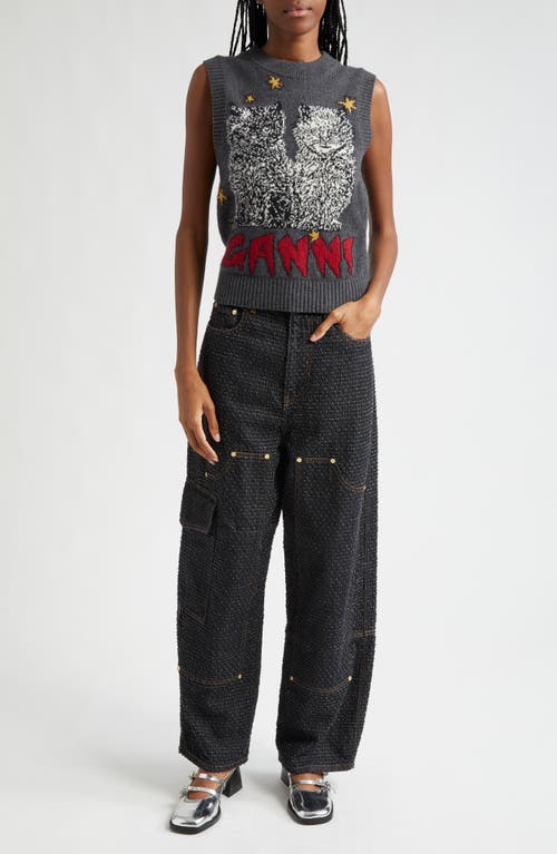 Shop Ganni Fluffy Carpenter Jeans In Black