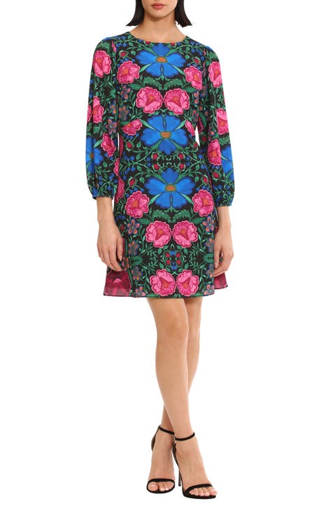 Floral Balloon Sleeve Fit & Flare Dress
