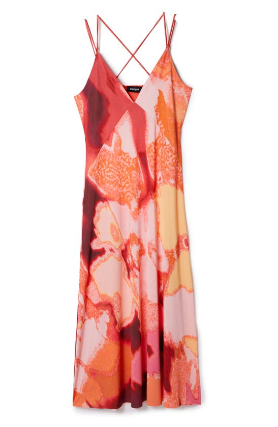 Desigual Out-of-focus Midi Slip Dress In Orange