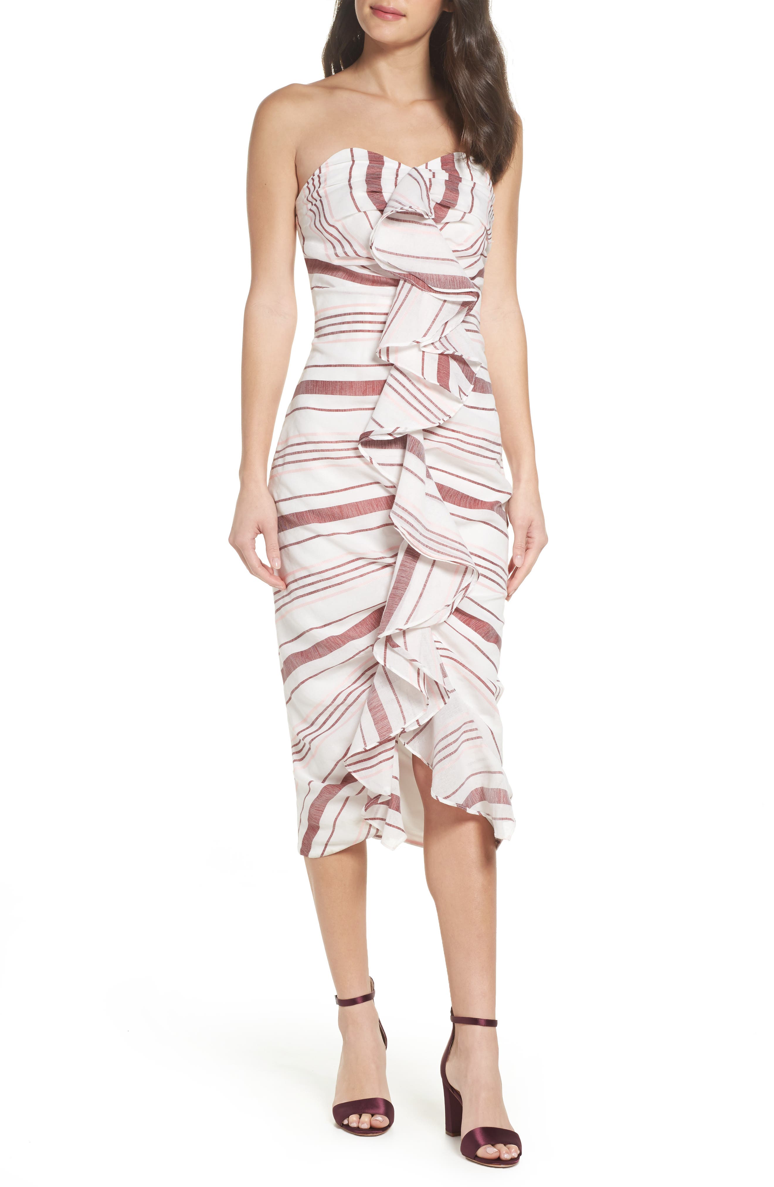 strapless midi cocktail dress