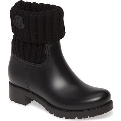 Moncler Ginette Knit Cuff Leather Rain Boot