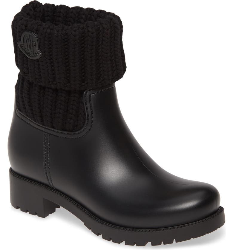 Moncler Ginette Knit Cuff Leather Rain Boot | Nordstrom