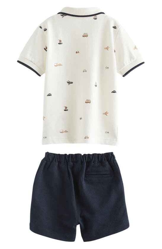 Shop Next Kids' Vehicle Print Cotton Polo & Shorts Set In White