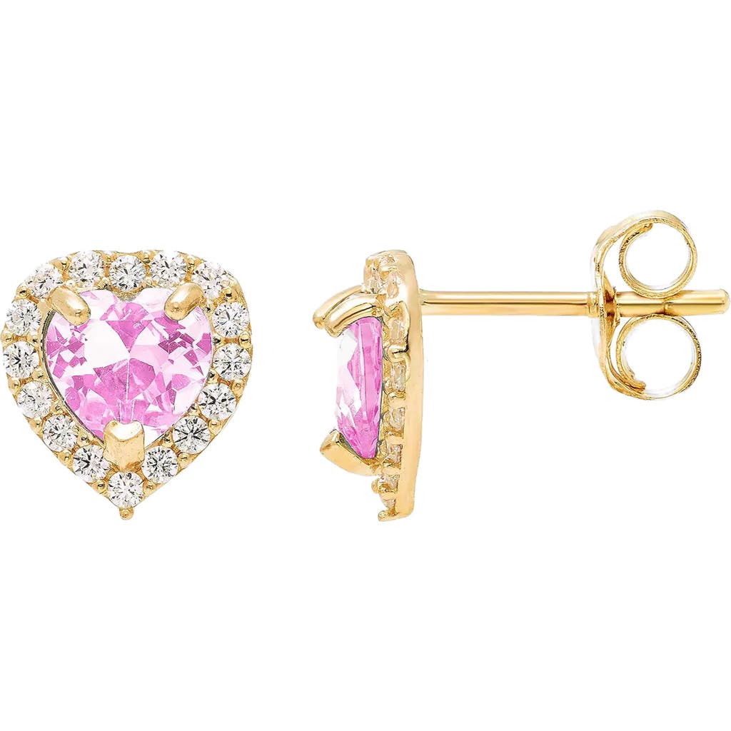 Shop A & M A&m 14k Gold Cz Heart Stud Earrings In Yellow/pink