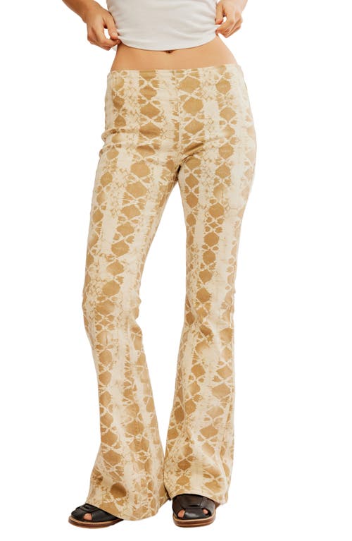 Free People Penny Print Flare Hem Pants In Sand Combo