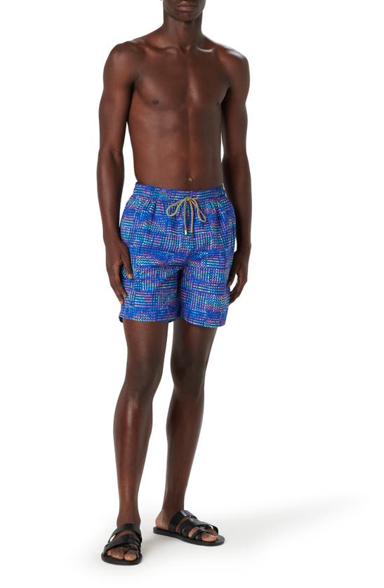 Shop Bugatchi Print Swim Trunks In Night Blue