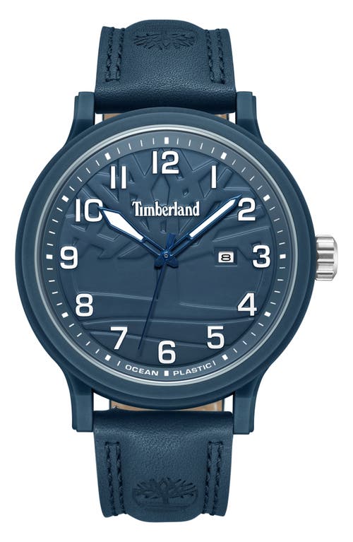 Timberland Glow in the Dark Leather Strap Watch, 46mm in Blue Dark at Nordstrom