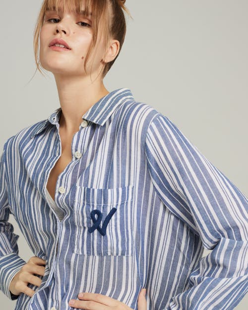 Shop Nudea The Midi Shirt In Navy Blue Stripe