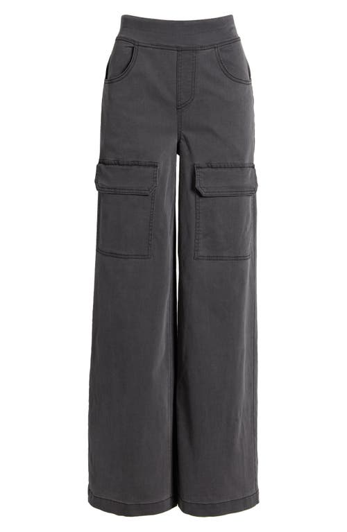 Shop Hue Wide Leg Denim Pull-on Cargo Pants In Charcoal Wash