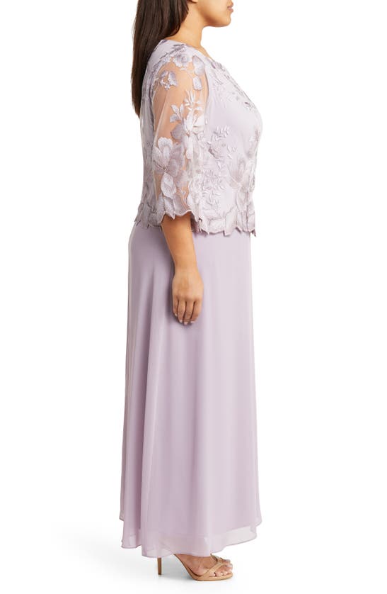 Alex Evenings Floral Embroidered Overlay Gown In Smokey Orchid