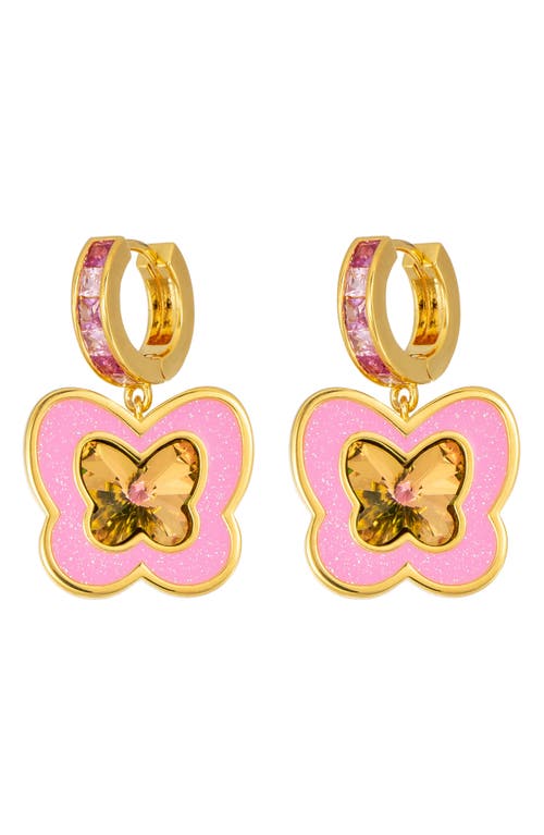 July Child Rosa Butterfly Drop Huggie Hoop Earrings in Pink Glitter/crystal/cubic Zir at Nordstrom