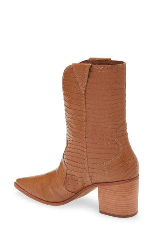 Kaanas Ver Croc Embossed Pointed Toe Western Boot In Tan