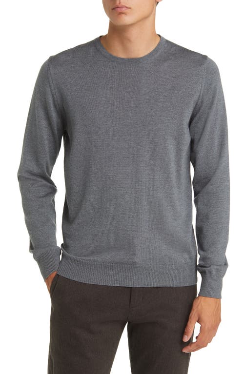 Emanuel Berg Light Gauge Merino Wool Crewneck Sweater in Med Grey