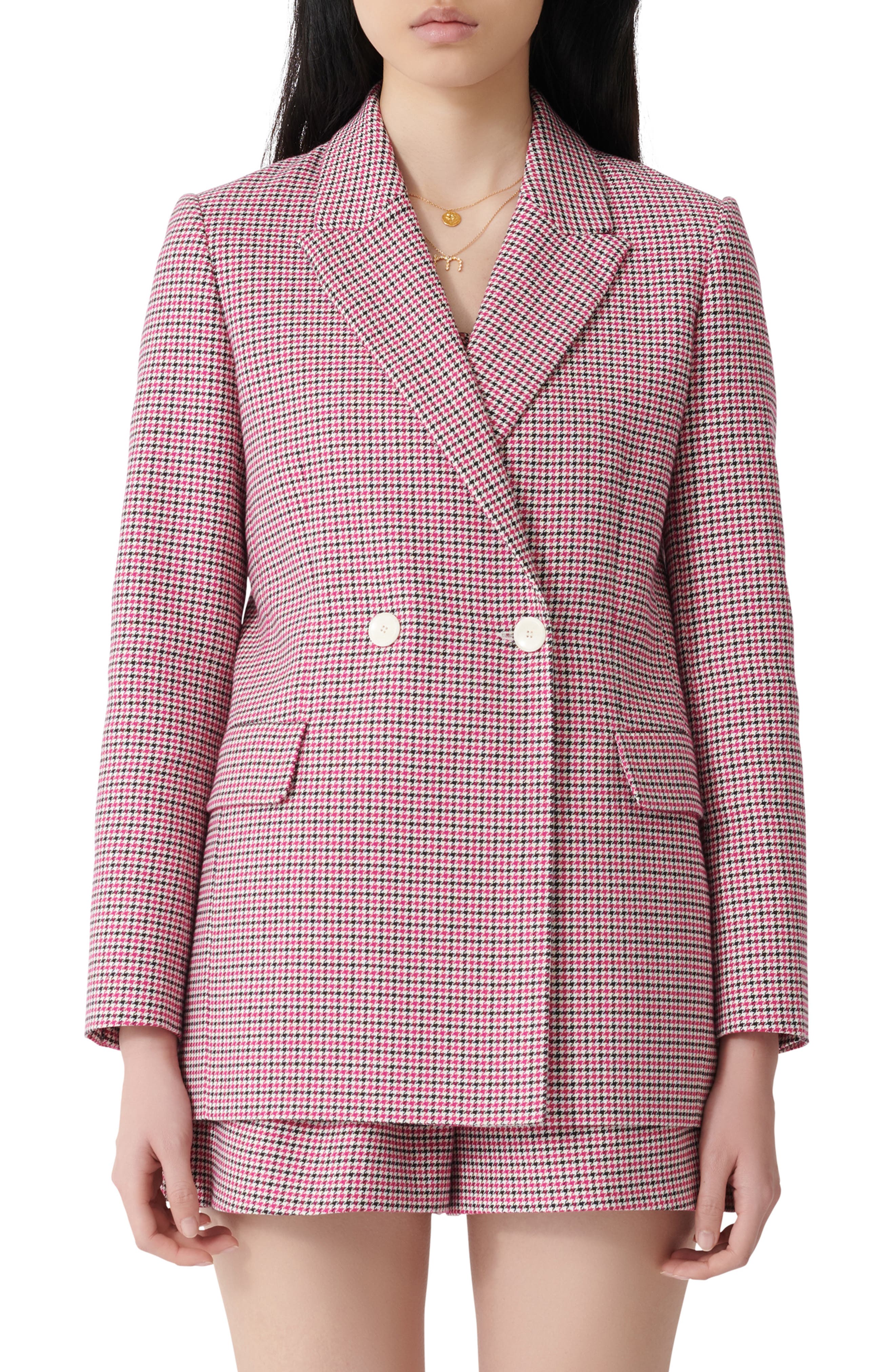 pink houndstooth blazer