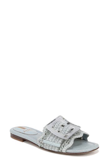 Shop Sam Edelman Bambi Raffia Buckle Slide Sandal In Robin Egg Blue Multi