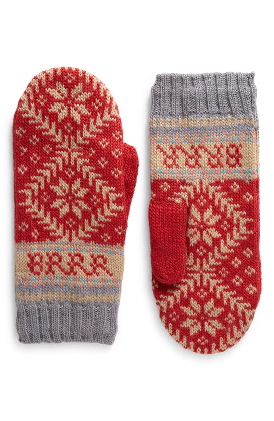French Knot Fleece Lined Nordic Wool Mittens In Red