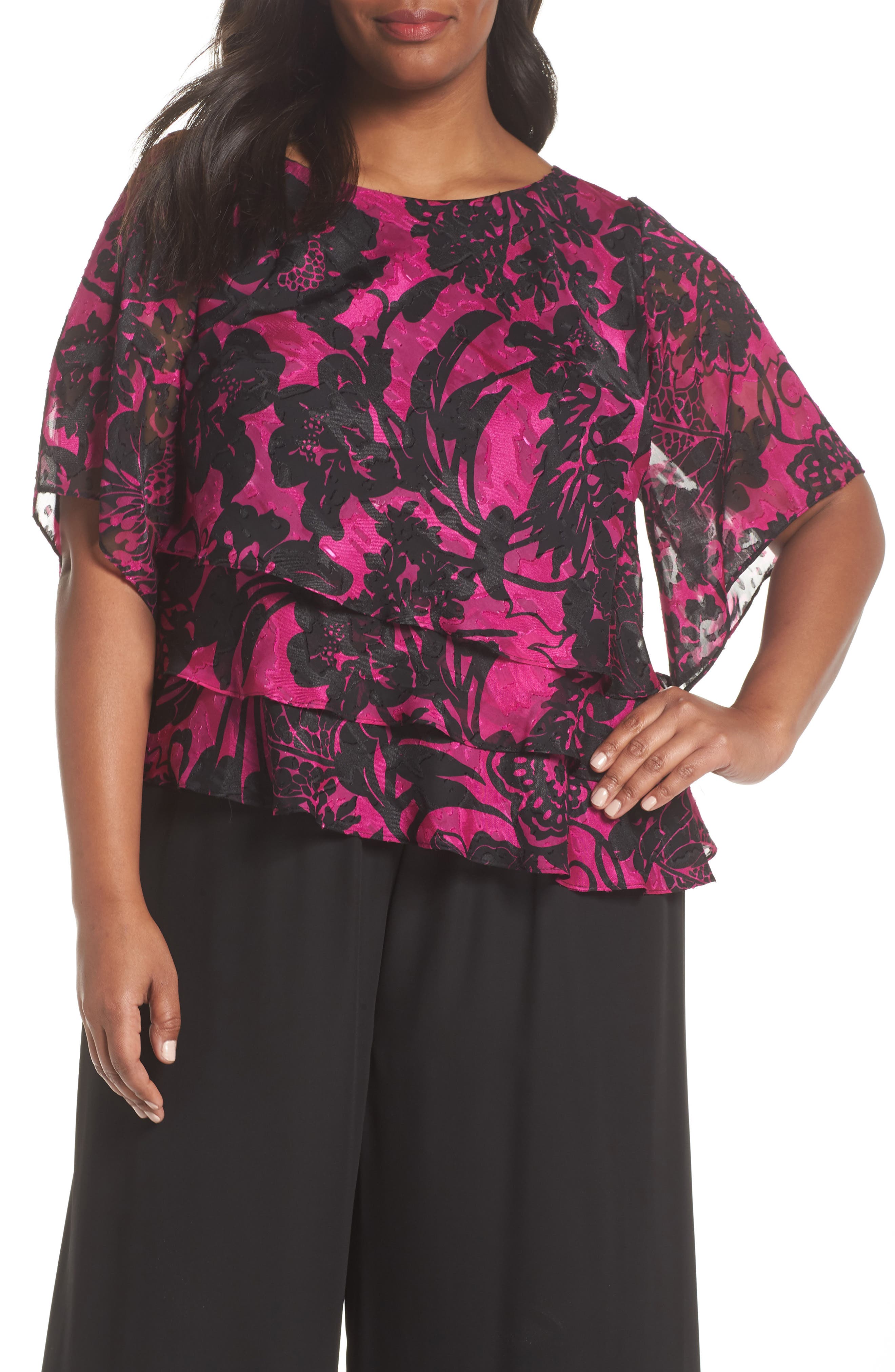 Alex Evenings Print Tiered Blouse (Plus Size) Nordstrom