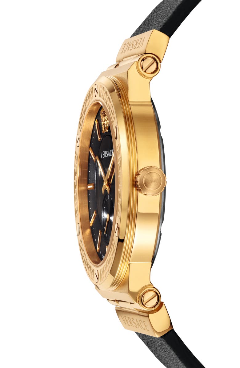 Versace Greca Logo Leather Strap Watch, 41mm, Alternate, color, 