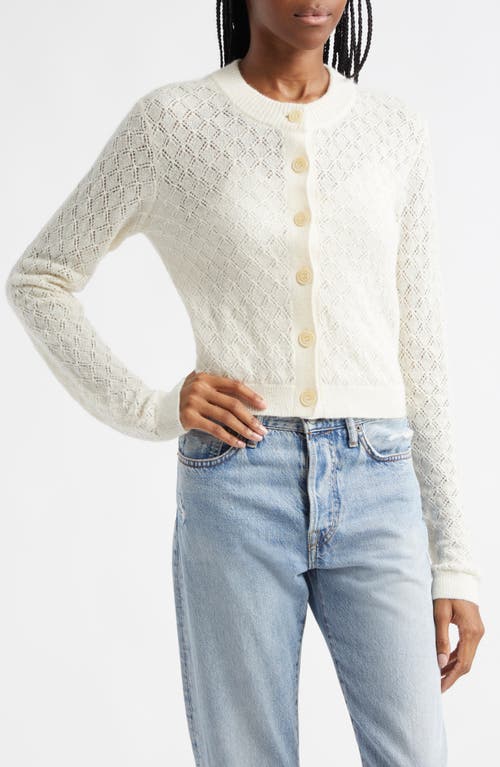 Shop Atm Anthony Thomas Melillo Alpaca & Wool Blend Pointelle Cardigan In Chalk