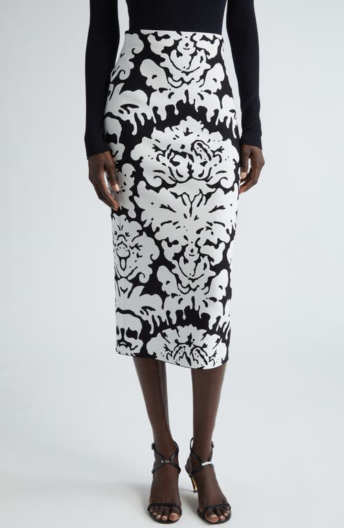 Alexander Mcqueen Damask Jacquard Pencil Skirt In Black/white