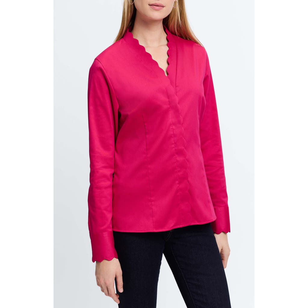 Foxcroft Bridget Scalloped Matte Sateen Button-up Shirt In Ruby Pink