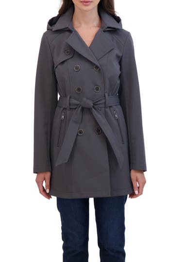 Sebby Water-resistant Hooded Double-breasted Trench Coat In Graphite