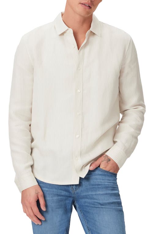 PAIGE Peters Pinstripe Linen Blend Button-Up Shirt Salt Water at Nordstrom,