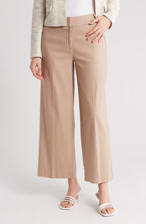 Ladies Cropped Wide Leg Brown Crop Pure Cotton Capri Trousers Pants