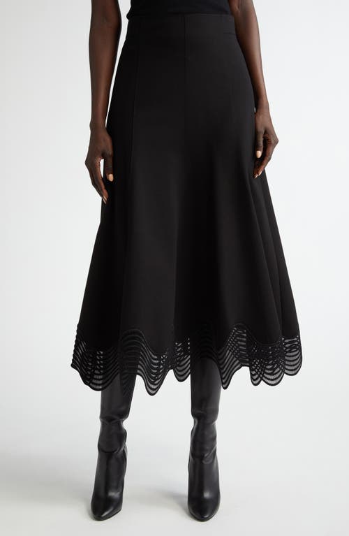 Akris punto Waved Lace Hem Jersey Midi Skirt in Black 