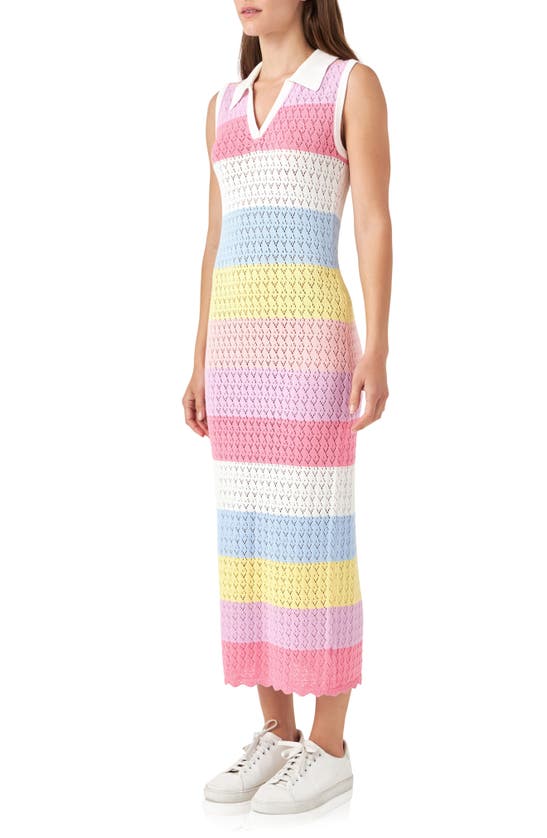English Factory Women's Crochet Knit Maxi Dress In Pink Multi